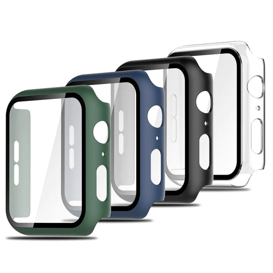Simpeak 4 Pack Slim Hard PC Case with Tempered Glass Screen Protector Compatible with Apple Watch Series 10 (42mm 46mm) Series 9 8 7 (41mm 45mm) Series 6 SE 5 4 (40mm 44mm) (44mm)